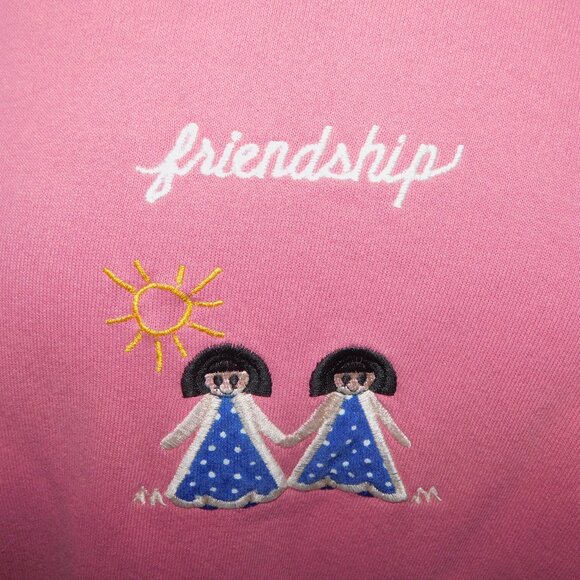 Vintage Womens XL Dusty Rose / Pink Girls Friendship Embroidered Sweatshirt - Picture 2 of 9